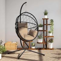 VidaXL Hangstoel met standaard rattan en staal taupe - thumbnail