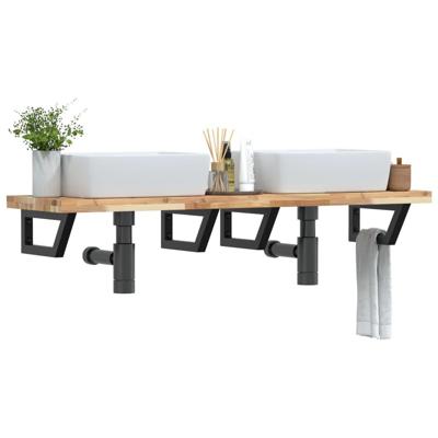 Badkamer wandschap staal en massief acaciahout