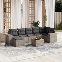 8-delige Loungeset met kussens poly rattan grijs - thumbnail