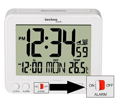 Techno Line WT 195 WHITE Wekker Zendergestuurd Wit Alarmtijden 1 Groot display