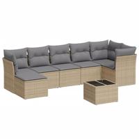 8-delige Loungeset met kussens poly rattan beige - thumbnail
