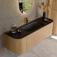 Mondiaz KURVE 140 cm Onderkast Greeploos 1 Lade Met Deuren Oak, Wastafel Solid Surface Midden Urban 1 Kraangat Zonder Spiegel (KRVBGS140L+R1L2D1KM-Oak/Urb) - thumbnail