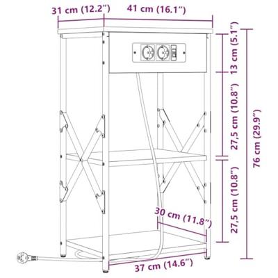 Nachtkastje met plank Sonoma eiken 41 x 31 x 76 cm Bewerkt hout