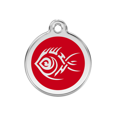 Tribal Fish Red roestvrijstalen hondenpenning medium/gemiddeld dia. 3 cm RedDingo - Reddingo