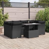 7-delige Loungeset met kussens poly rattan zwart - thumbnail