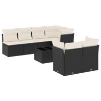 8-delige Loungeset met kussens poly rattan zwart - thumbnail