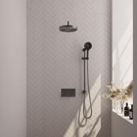 BRAUER Stripe Thermostatische Inbouw Regendouche - drukknoppen - SET 35 - 25cm douchekop - gebogen muurarm - 3-standen handdouche - doucheslang - geïntegreerde glijstang - gunmetal geborsteld PVD 5-GM-433 - thumbnail