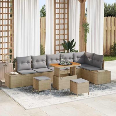 Tuinbankenset met kussen 9 pcs Beige poly rattan
