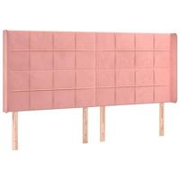 Hoofdbord met randen 163x16x118/128 cm fluweel roze - thumbnail