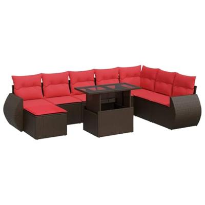 11-delige Loungeset met kussens poly rattan acacia bruin
