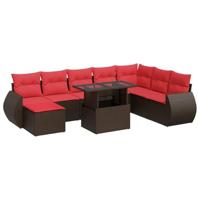 11-delige Loungeset met kussens poly rattan acacia bruin - thumbnail
