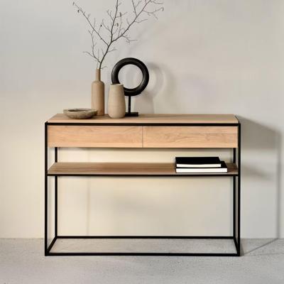 Ethnicraft Sidetable 'Monolit' Geolied Eikenhout, 122cm, kleur Naturel