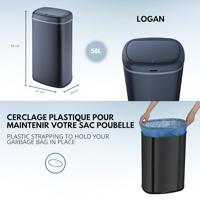 Automatische keukenprullenbak - LOGAN - KITCHEN MOVE - 58 L - Matgrijs roestvrij staal met omsnoeringsband - thumbnail