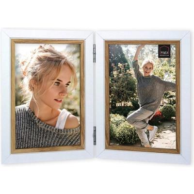 Haes Deco Houten Fotolijst Duo Fevik in wit met bruin voor 2 foto's 15x20 - DP11220