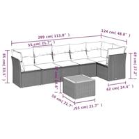 7-delige Loungeset met kussens poly rattan zwart - thumbnail