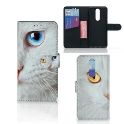 Alcatel 3 (2019) Telefoonhoesje met Pasjes Witte Kat Alcatel 3 (2019) Telefoonhoesje met Pasjes Witte Kat