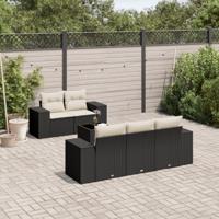 6-delige Loungeset met kussens poly rattan zwart - thumbnail