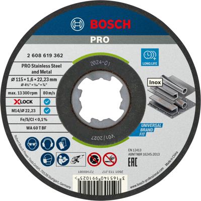 Bosch Accessories X-LOCK 2608619362 Doorslijpschijf recht 115 mm 1 stuk(s) Inox