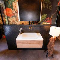 Badkamermeubelset Mondiaz Erin 80 cm met 1 Lade met RIDGE Wastafel Midden Talc Zonder Kraangaten Greeploos Mat Washed Oak - thumbnail