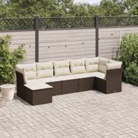 7-delige Loungeset met kussens poly rattan bruin - thumbnail