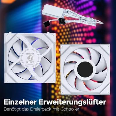 Lian Li Lian Li UNI FAN SL Wireless LCD Lüfter, ARGB, PWM - 120 mm, weiß PC-ventilator Wit (b x h x d) 120 x 124.5 x 28 mm Lian Li Lian Li UNI FAN SL Wireless LCD Lüfter, ARGB, PWM - 120 mm, weiß PC-ventilator Wit (b x h x d) 120 x 124.5 x 28 mm