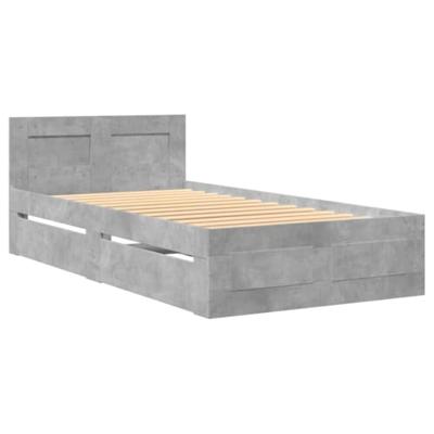 Bedframe met hoofdbord bewerkt hout betongrijs 75x190 cm