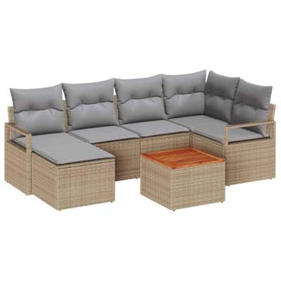 Tuinbankenset met opslag 7 pcs Beige en Licht Grijs poly rattan
