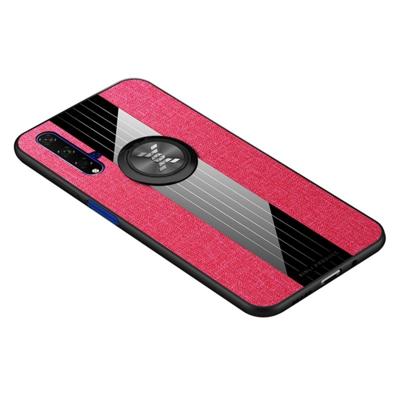 Voor Huawei Honor 20 XINLI stiksels doek Textue schokbestendig TPU beschermhoes met ring houder (rood)