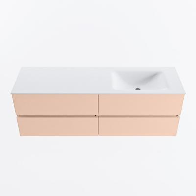 MONDIAZ VICA 150cm badmeubel onderkast Rosee 4 lades. Wastafel CLOUD rechts zonder kraangat, kleur Talc.
