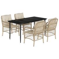 5-delige Tuinset met kussens poly rattan beige - thumbnail