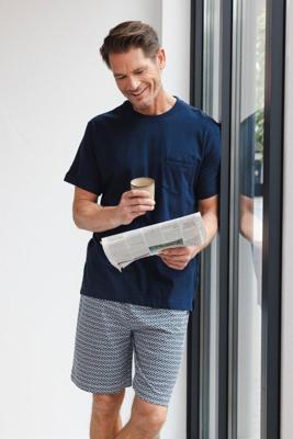 Blauwe katoenen heren shortama