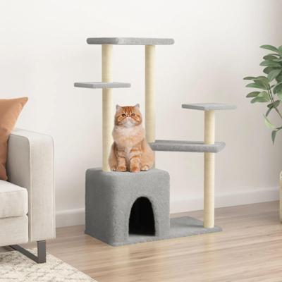 vidaXL Kattenmeubel met sisal krabpalen 107,5 cm lichtgrijs, kattenpaal, kattenboom, kattenkrabpaal, kattenhuis, kattenmeubel, kattenpalen