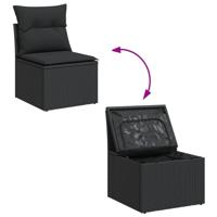 5-delige Loungeset met kussens poly rattan zwart - thumbnail