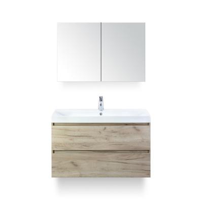 Maxx XL Badmeubelset 100 cm - Craft Oak - Wastafel Just 1 kraangat - met Spiegelkast