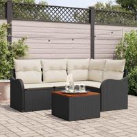 Tuinbankenset met opslag 5 pcs Zwart en Crème poly rattan - thumbnail
