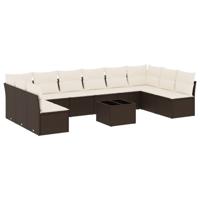 11-delige Loungeset met kussens poly rattan bruin - thumbnail