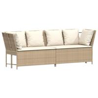 Tuinbank met kussens poly rattan beige - thumbnail