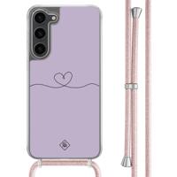 Samsung Galaxy S23 Plus hoesje met rosegoud koord - Hart lila - thumbnail