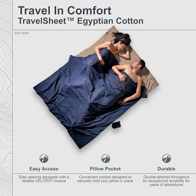 Cocoon Travel Sheet Double Egyptian Cotton Lakenzak Khaki / Tuareg