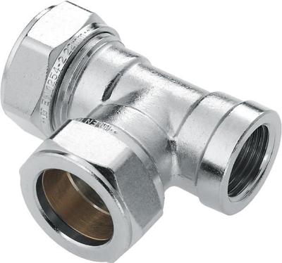 Bonfix knelkoppeling - T-stuk knel x knel x binnendraad - 15mm x 15mm x 1/2 - Vertint Messing