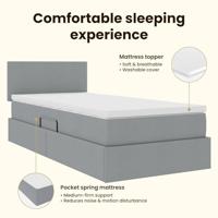 Opbergbed met LED met matras Lichtgrijs 90 x 190 cm Stof - thumbnail