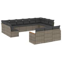 13-delige Loungeset met kussens poly rattan grijs - thumbnail