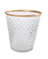 Theelichth "Maureen" L helder/goud facet glas 10x10x10cm - thumbnail