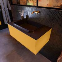 Badkamermeubelset Mondiaz Erin 80 cm met 1 Lade met RIDGE Wastafel Midden Urban Zonder Kraangaten Greeploos Mat Ocher - thumbnail