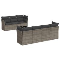 8-delige Loungeset met kussens poly rattan grijs - thumbnail