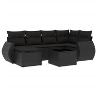 7-delige Loungeset met kussens poly rattan zwart - thumbnail