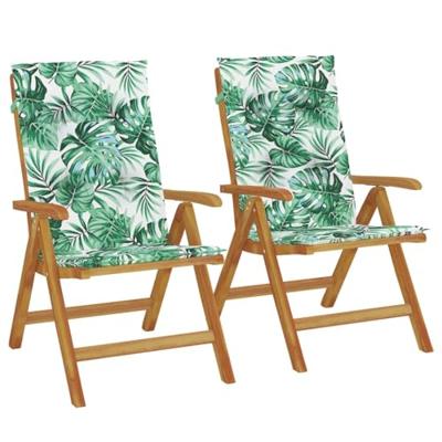 Tuinstoelen 2 st verstelbaar met kussens massief teakhout