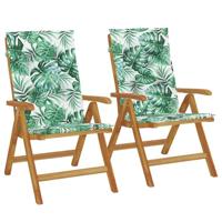 Tuinstoelen 2 st verstelbaar met kussens massief teakhout - thumbnail