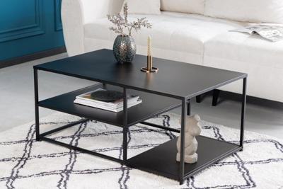 Industriële salontafel DURA STEEL 100cm zwart metaal met 2 opbergvakken - 41726