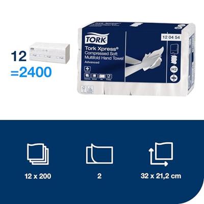 Handdoek Tork H2 Xpress compressed Advanced multifold 2-laags 212x320mm 12x200 vel wit 120454